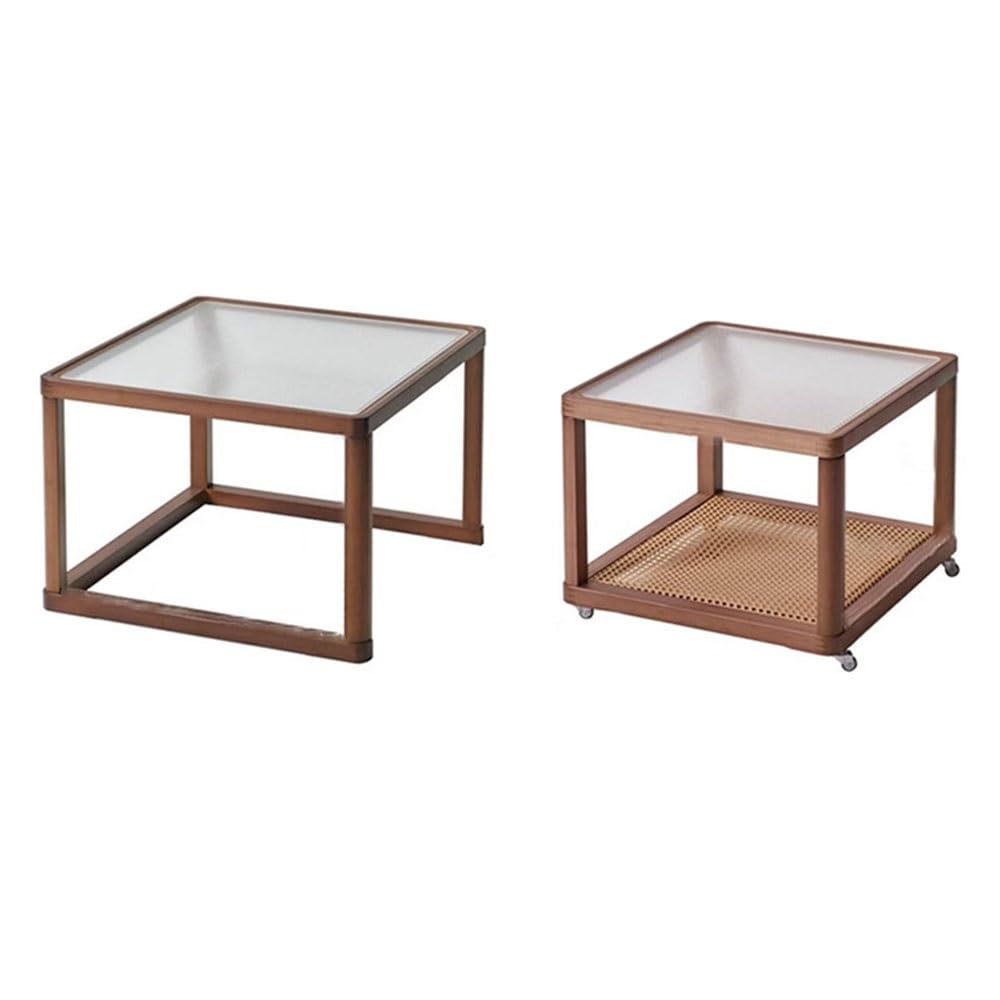 ZTHYSHOZ Side Table Nested Wooden Glass Coffee Table Set with Casters 2-Piece Stackable Living Room Tables