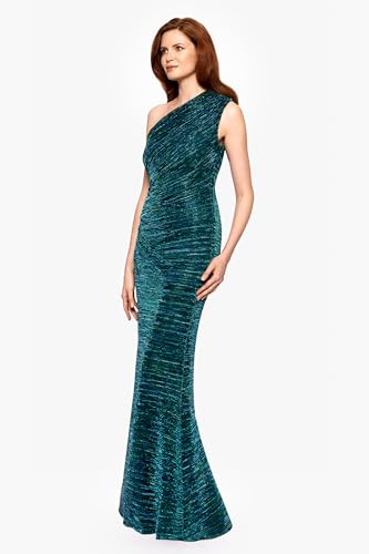 Betsy & Adam Womens Women's One Shoulder, Metallic Knit, Sheath, Floor Length Dress2
