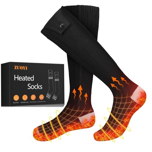 Heated Socks, Heated Socks for Men Women Rechargeable Washable, 5000mAh Battery with 4 Heating Levels for Hunting, Camping, Hiking, Walking, Fishing, Cycling, Outdoor Work (Dark Black)
