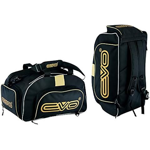 EVO Fitness Duffle Bag With Shoes Compartment Gym Sports Kit Backpack Football Travel Duffel Bag With Shoulder Straps Training MMA Boxing Men Women (Black/Golden) Cover
