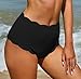 ZAFUL Women's Scalloped Swimsuits Textured Swimwear Bikini Bottoms Only Black L