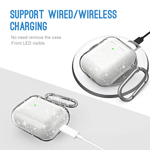 Valkit Compatible Airpods Case Clear Glitter Cute Bling Air Pod 2 Case Cover With Keychain For Girls Women Men Shockproof Skin Protective Case For Apple Airpods 1 & 2 Charging Case - Clear #TOP4