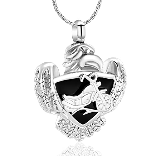 constantlife Cremation Jewelry for Ashes Motorcycle Eagle Deisgn Stainless Steel Pendant Memorial Urn Necklace Ashes Holder Keepsake (Silver)