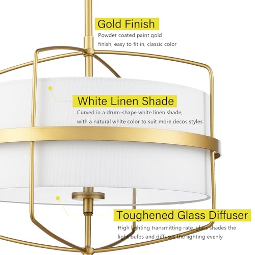 Image of DAYCENT Modern Gold Pendant Light 3-Light Drum Shade Chandelier