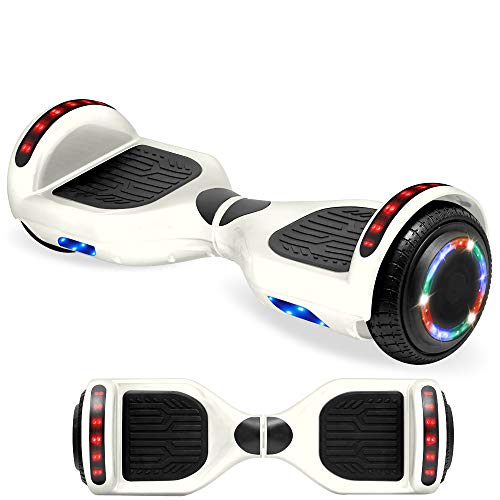 NHT Electric Hoverboard Self Balancing Scooter with Built-in Bluetooth Speaker LED Lights - Safety Certified for Adult Kids Gift (_White)