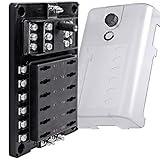 12-Circuit Blade Fuse Block w/Thumbscrew Cover [LED Indicator] [Negative Ground Connection] [Dual Independent Positive Connections] [Stainless Steel Corrosion Protection] ATC/ATO/ATF Max 200A Fuse Box