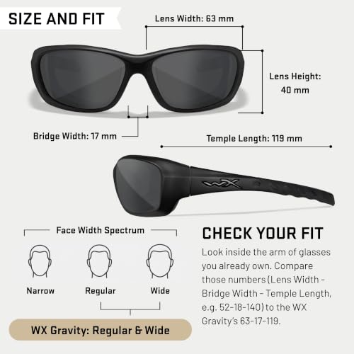 Image of Wiley X WX Gravity Sunglasses, Safety Glasses for Men and Women, UV Eye Protection for Shooting, Fishing, Biking