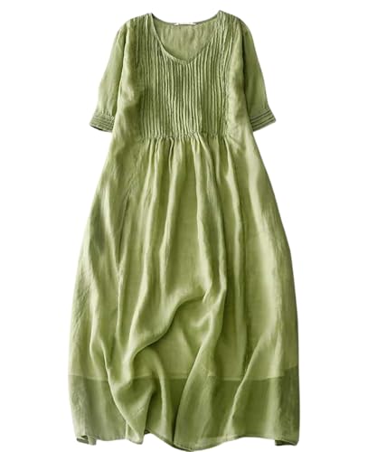 ［H.U.A］ レディース ワンピース aライン マキシ マキシワンピース ロング 夏服 大きいサイズ 体型カバー キレイメ カジュアル 春 夏 秋 GN XLのサムネイル