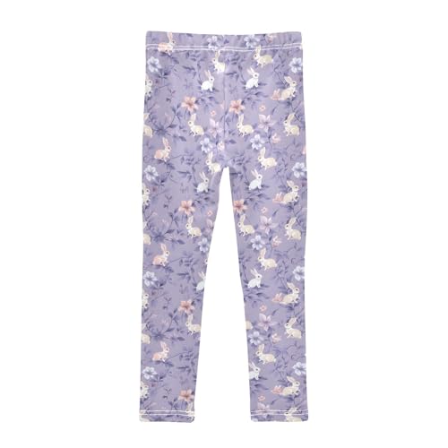 Purple Floral Rabbit Girls Leggings Soft Stretch Workout Yoga Dance Pants for Kids Casual Tights2