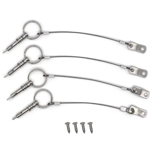 4 Pack Quick Release Pin 1/4 Diameter w/Drop Cam & Spring - Lanyard Prevents Loss Full 316 Stainless Steel Bimini Top Pin Marine Hardware Free Installation Screws