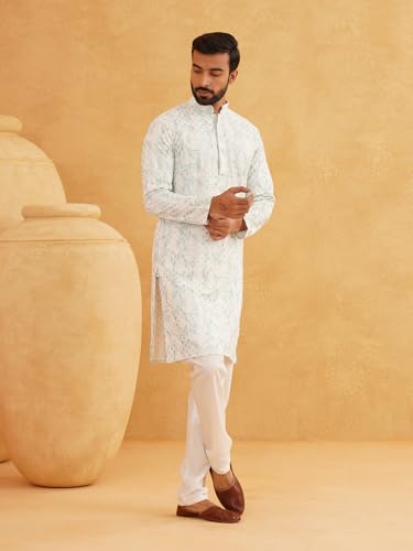 Image of SOJANYA (Since 1958 Men's Cotton Gold Sequinned Kurta with White churidaar Pyjama