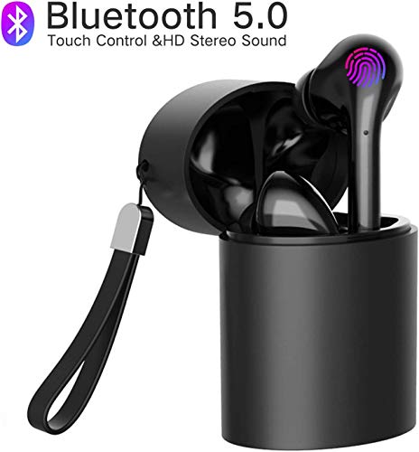 Casque sans Fil, écouteurs Bluetooth 5.0 56h de Lecture stéréo TWS HD Écouteurs sans Fil avec Mic, Binaural Couplage Automatique d'appel, écouteurs sans Fil avec étui de Chargement Portable-Noir