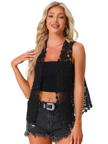 Allegra K Women's Vest Cardigan Open Front Sleeveless Hollow