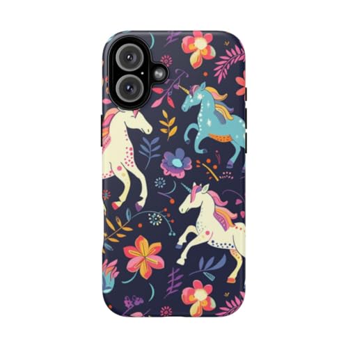 Coque iPhone 16 Plus licorne au motif floral bleu pour sublimer votre quotidien