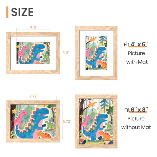 Image of upsimples 6x8 Picture Frame, Display Pictures 3.5x5.5 with Mat or 6x8 Without Mat, Wall Hanging Photo Frame, Natural, 1 Pack