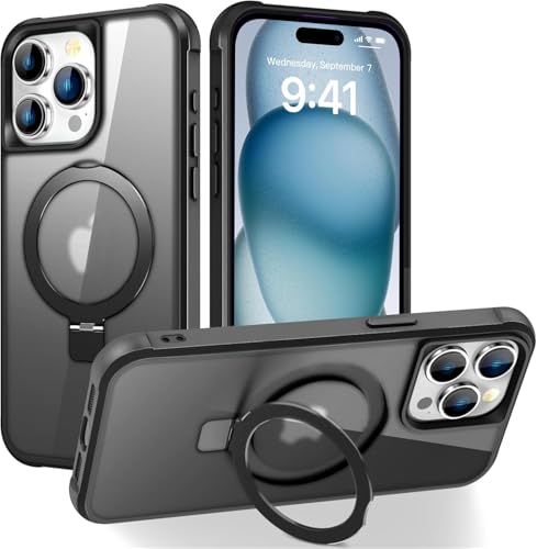 Image of iPhone 15 pro Max Magsafe Stand Case | Matte Design & 360 Protection | Military-Grade Apple iPhone 15 pro Max Cover | Ultra Premium - Black