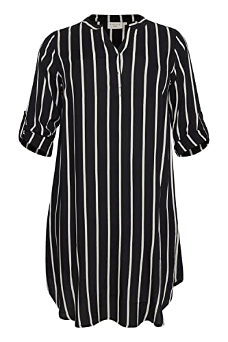 KAFFE CURVE Kleid KCmilana Kleid Große Größen Damen 3/4 Arm Shirt V-Ausschnitt 50, Black/Chalk Stripe 50