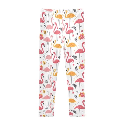 Flamingo Leaf Pattern Girls Leggings Kids Yoga Pants Athletic Tights Pants 4-10 Years2