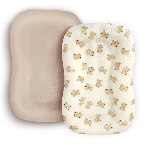 Image of EKEPE Muslin Baby Lounger Cover 2 Pack, 100% Cotton Newborn & Infant Lounger Cover, Soft and Breathable Lounger Slipcover for Boys Girls, Covers Only (Bear, Brown)