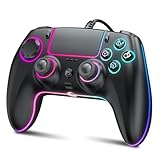 GUOC RGB Wired Controller for PS5/PS4 and PC with Hall Effect Joystick and Trigger, 3.5mm Audio Jack, Support Tubro/Macro Function, Adjustable Dual Vibration 6-Axis Motion Control Gamepad