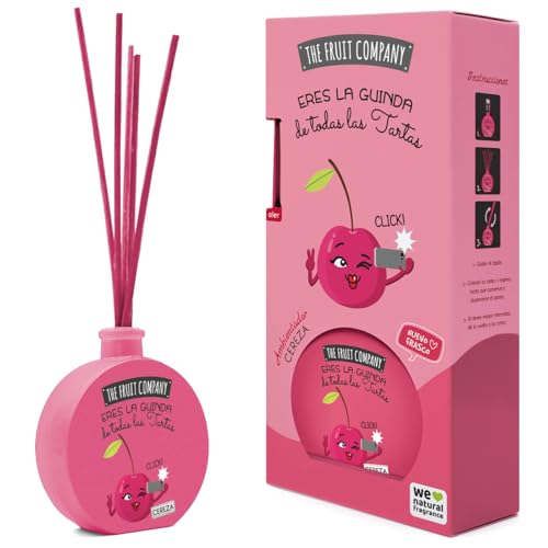 The Fruit Company Ambientador Mikado Cereza 40 ml – Varillas Difusoras, Fragancia Frutal Dulce, Aroma Hogar Duradero, Fórmula Sin Alcohol
