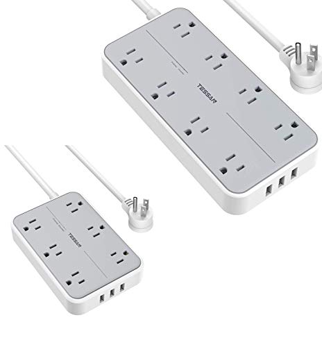 Surge Protector with USB, TESSAN Power Strip Flat Plug with 3 Charging Ports, 1080 Joules, Wall Mount Extension Cord for Home, Office