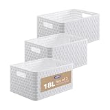 Rotho Country Juego de 3 cajas de almacenamiento de 18 litros en apariencia de ratán, Plástico (PP) sin BPA, blanco, 3 x A4/18l (36.8 x 27.8 x 19.1 cm)