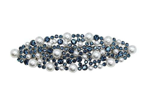 Faship Gorgeous Navy Blue Rhinestone Crystal Pearl Floral Barrette