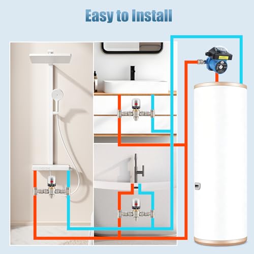 Image of Hot Water Recirculating Pump Kit with Extra Bypass Valve Bundle - 1 Circulation Pump & 2 Stainless Steel Sensor Valve Kits for Tank Water Heaters, Instant Hot Water to Multiple Fixtures