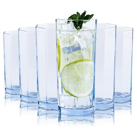CREATIVELAND Geometric Shapes Glass Drinking Glasses Set of 6, Solid Colo Water Glasses for Juice, Beverages, Beer, Cocktail(blue, 9.46oz) Cover