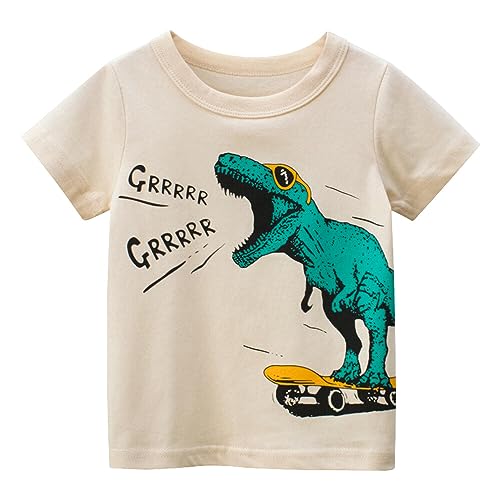 TABNIX Boys' 4-Pack Dinosaurs Short Sleeve Crewneck T-Shirts Top Tee Size 2-7 Years Toddler Boys' Value Pack Cotton T-Shirt, 3T