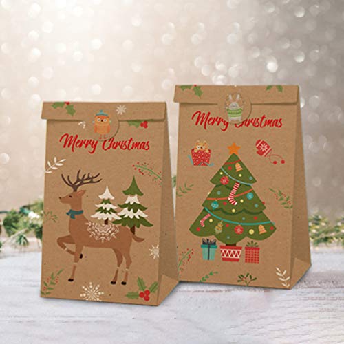 BESTOYARD 24 peças de caixas de presente de Natal Kraft com estampas de Natal para sacolas de Natal