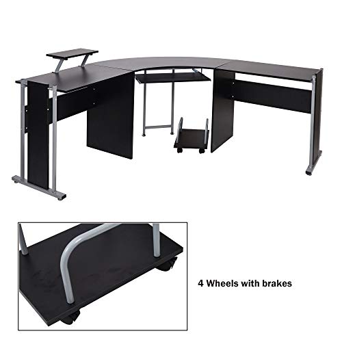 Luckyermore 71" L-Shaped Gaming Desk -Large Desktop 22” Wide Wood Curved Corner Desk -Sturdy Computer Desks Pc Laptop Table Workstation For Home Office, Black #TOP6