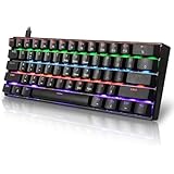 HUO JI 60% ゲーミングキーボード USB有線 赤軸 静音 英語配列 高速応答 メカニカルキーボード テンキーレス レインボーLEDバックライト コンパクト Windows/Mac/PS5対応 (ブラック)