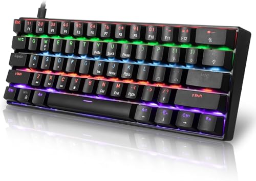 HUO JI 60% ゲーミングキーボード USB有線 赤軸 静音 英語配列 高速応答 メカニカルキーボード テンキーレス レインボーLEDバックライト コンパクト Windows/Mac/PS5対応 (ブラック)