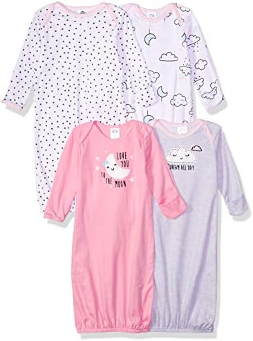Gerber Unisex Baby Boy and Girls 4-Pack Sleeper Gown Clouds 0-6 Months