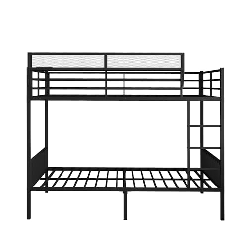 Image of Queen Over Queen Metal Bunk Bed with Storage Shelf & USB Charging | Open Storage Shelf,2 AC Outlets,2 USB Ports,Full-Length Guardrail for Boys&Girls,Noise-Free & Stable,No Box Spring Needed