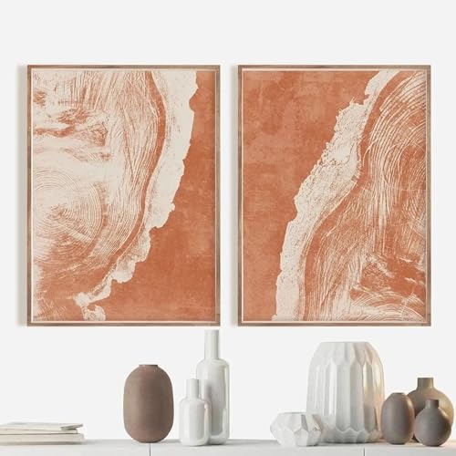 Tableau paysage marin orange et beige pour un salon chaleureux au style bohème chic relaxant