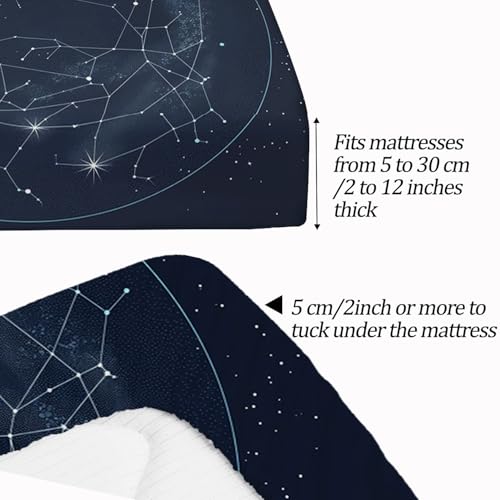 Prześcieradło z gumką 160 x 200 cm, wygodne elastyczne etui na pościel z dekoracyjnej mikrofibry z dużą czapką 30 cm, miękkie czarne prześcieradło z gumką z motywem mapy gwiazd nocnego nieba