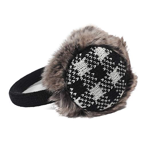 Zlyc Winter Faux Fur Adjustable Earmuffs Cute Knit Fuzzy Ear Muffs For Women Girls (Plaid White) #TOP4