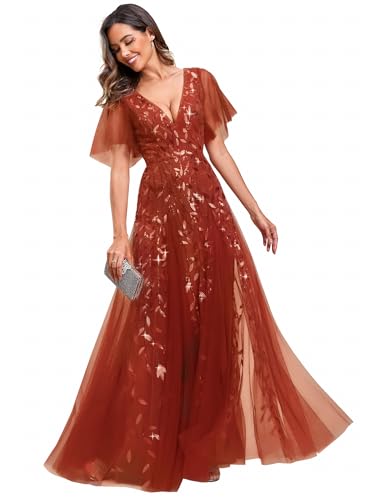 Ever-Pretty Women's Sequin Formal Dresses Evening Gown Sparkly V-Neck Short Sleeve Floor Length...