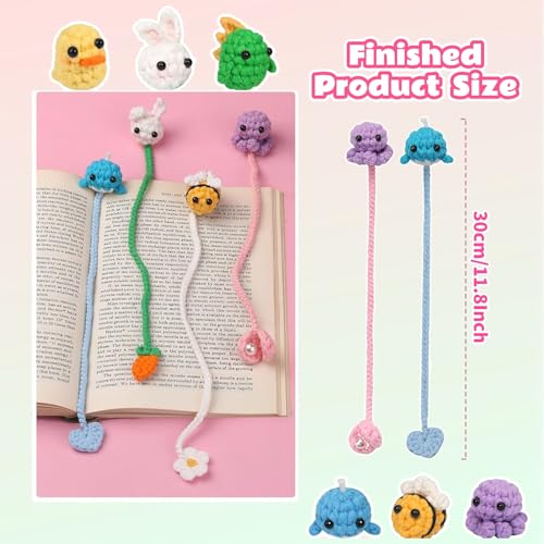 Image of Crochet Kit for Beginners 6 Animal Bookmarks Crochet Kit Video Tutorials Knitting Crochet Supplies for Adults - Easter Gifts Birthday Gift for Women Friends Daughter Yarn-DIY Craft Art