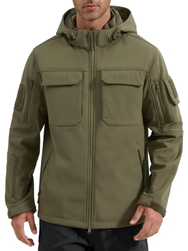 Image of FREE SOLDIER Men's Waterproof Softshell Jacket Fleece Lined Outdoor Jacket Tactical Military Hoodie Windbreaker