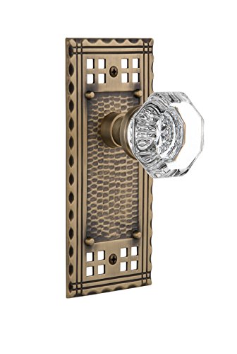 Image of Nostalgic Warehouse Craftsman Plate with Waldorf Crystal Knob, Passage - 2.75 inch, Antique Brass