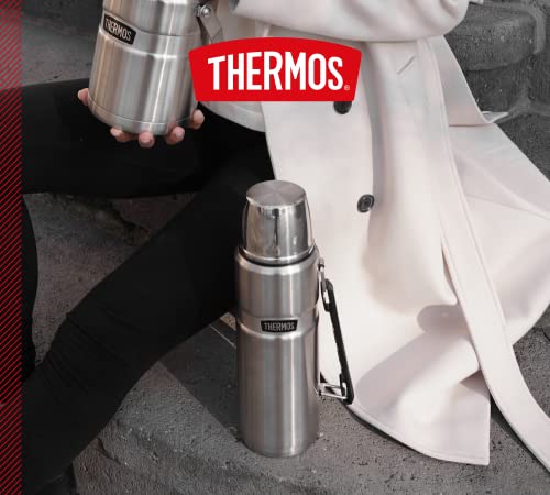 Foto von Thermos Stainless King Thermosflasche Silber 1,20l - Edelstahl, absolut dicht, mit Trinkbecher und Griff, 12h heiß & 24h kalt, spülmaschinenfest, BPA-frei