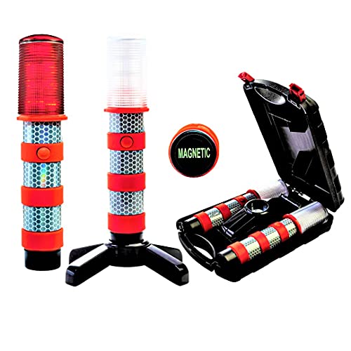 LED Emergency Roadside Flares Safety Strobe Light | Super Bright Battery Roadside Beacon Alert Flare Light Can Be Seen A Mile Away | Comes With A Convenient Carrying Kit