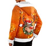 Generisch Abrigo de Navidad para hombre, chaqueta de Navidad con estampado 3D, chaqueta de invierno, chaqueta de invierno, chaqueta con capucha con forro polar, abrigo de invierno suave y cálido