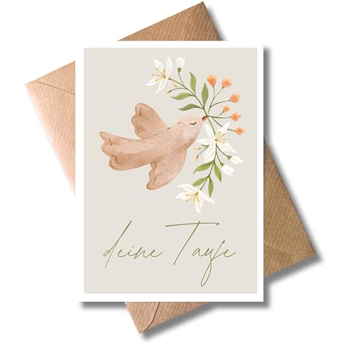 WBdesignz Taufkarte deine Taufe mit Umschlag - Moderne Glückwunschkarte zur heiligen Taufe mit Taube - religiöse Karte - Taufgeschenk - Taufpaten Patenkind Junge Mädchen (DIN A6)