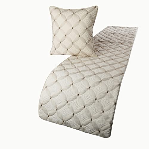 The Homecentric King Queen Twin Ivory Bed Runner With Decorative Throw Pillow Cover, Queen Size 74"X18" Bed Runner With Pillow Cover, Linen Quilted & Embroidery, Modern Contemporary - Tender Love #TOP10
