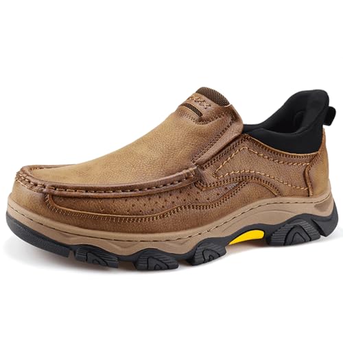 Mocasines de piel informales YONGJIA, calzado cómodo de hombre para paseos y oficina en caqui
